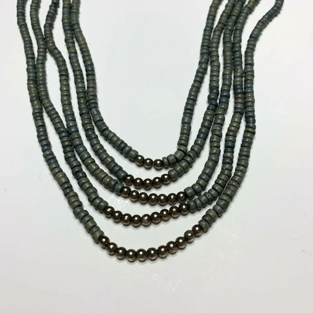 Vintage Slate Blue Beaded Neaklace Statement Jewelry Costume - Picture 3 of 4